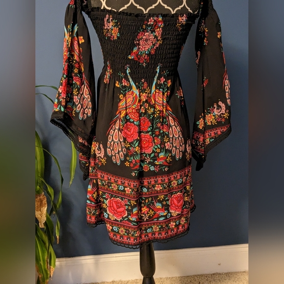Spell gypsy collective peacock print dress Black, Pink, Turquoise S - Picture 2 of 4